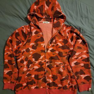Bape Classic Full Zip Hoodie Red Camo Size XL